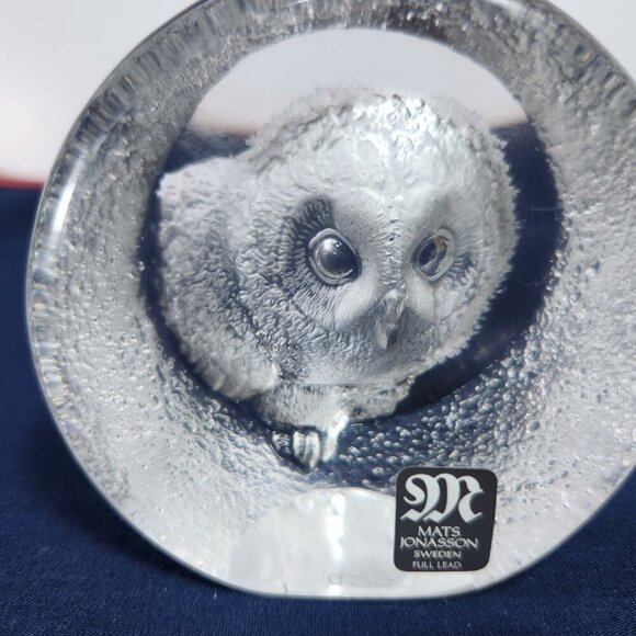Mats Jonasson Lead Crystal Owl Paperweight Signature Collection Made in Sweden - Picture 3 of 12